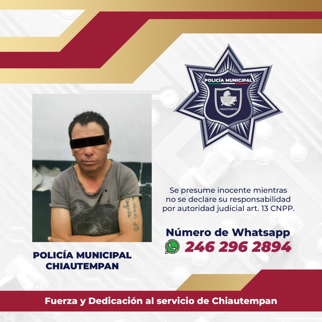 Detiene Policía de Chiautempan a masculino por abuso sexual de menor de edad